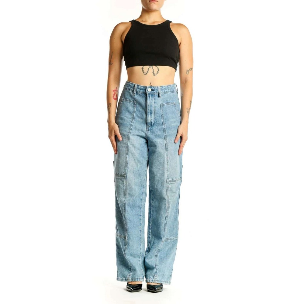BLANKNYC Women Light Wash Denim Tapered Cargo Utility Jeans Size 30